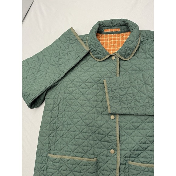 Lands' End Jackets & Blazers - Lands' End Quilted Green Jacket with Orange Plaid Lining